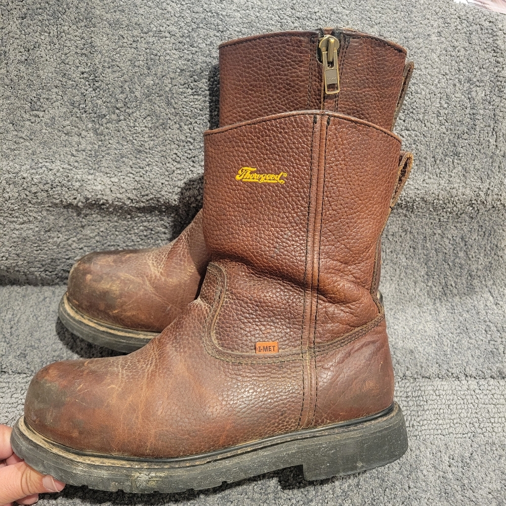 Thorogood I-Met Steel Toe Side Zip Safety Boots Sz 9.5 W USM Brn Leather Work Sa